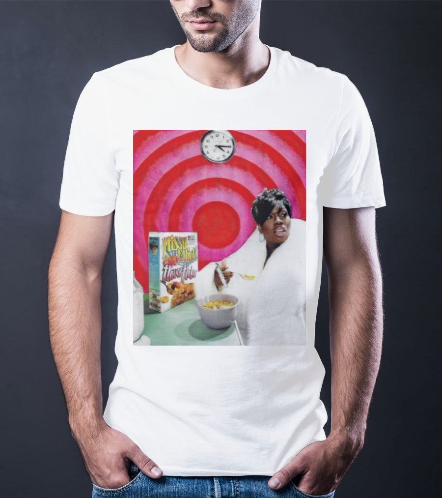 Missy Elliott Flav•O•Fleks Cereal With Red Spiral Clock Background T-Shirt