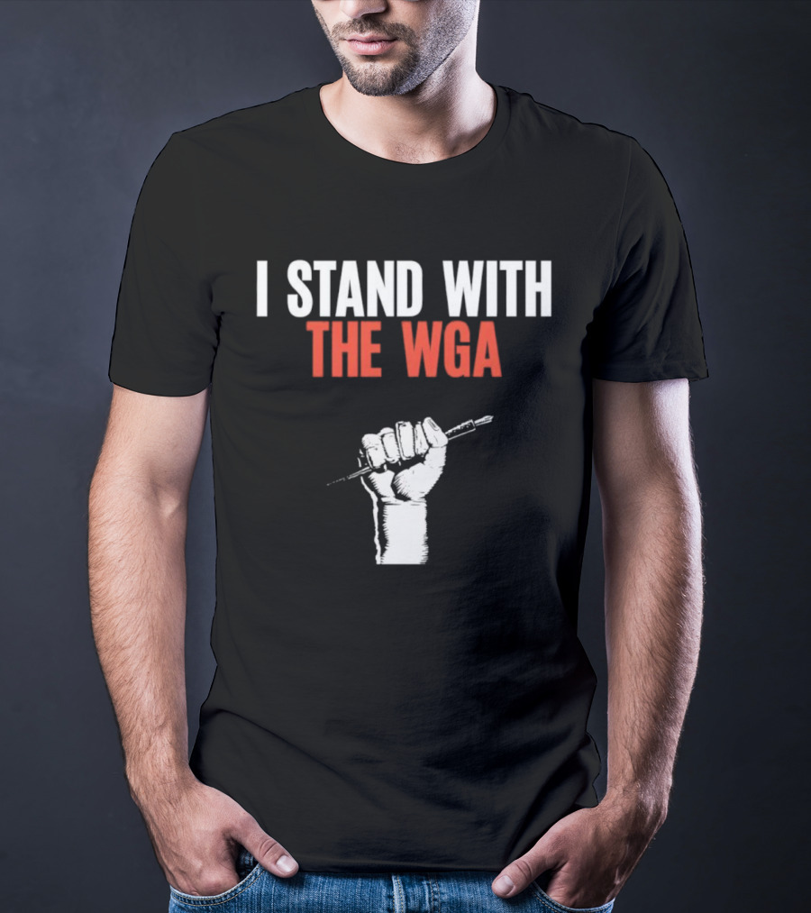 I Stand With WGA Logo Graphic Wrath Fist Artwork Tshirt Battle Writer Usa Harvard Union Caru T-Shirt