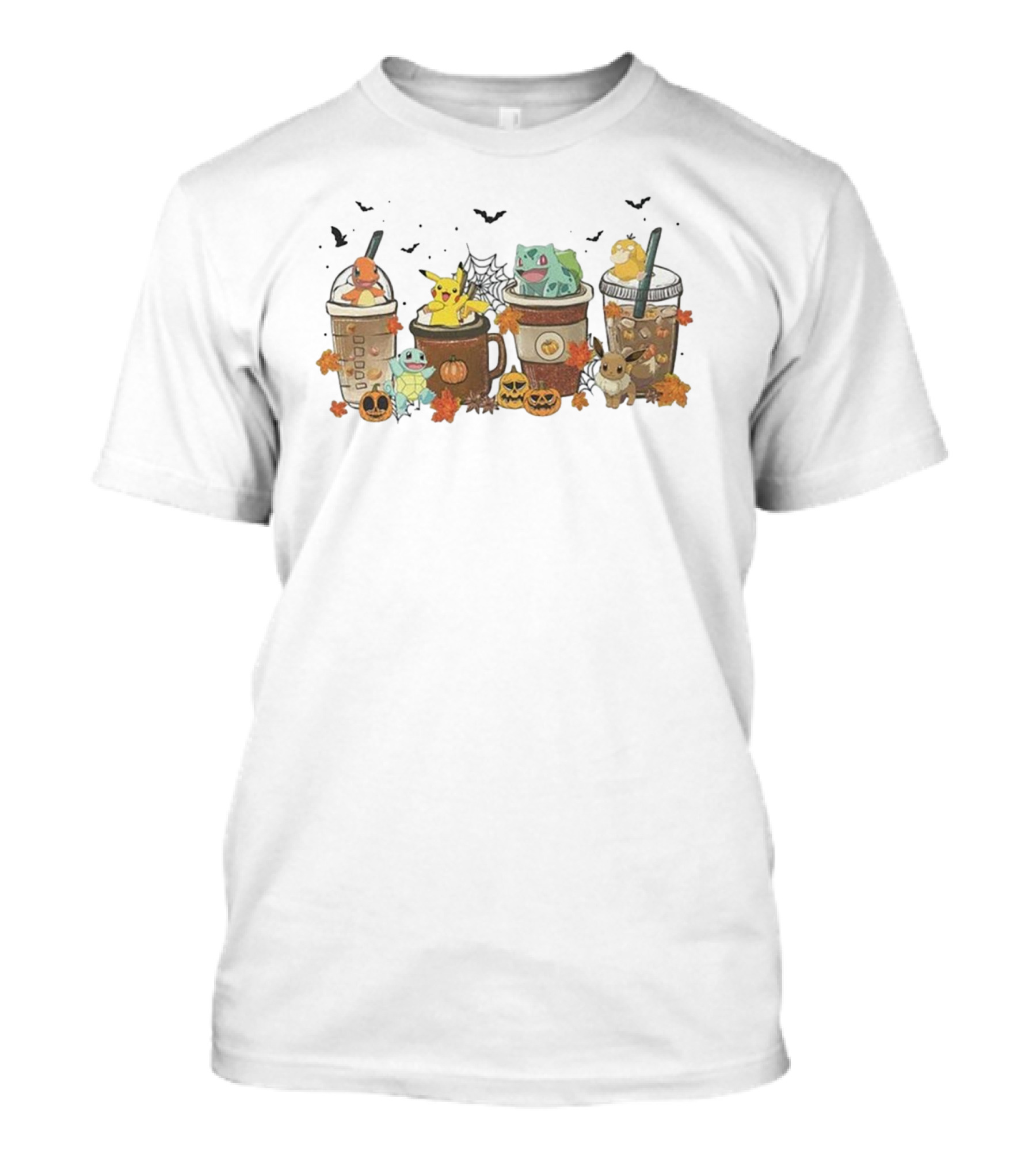 Pikachu Halloween Coffee Latte With Pokemon Celebrating Autumn T-Shirt