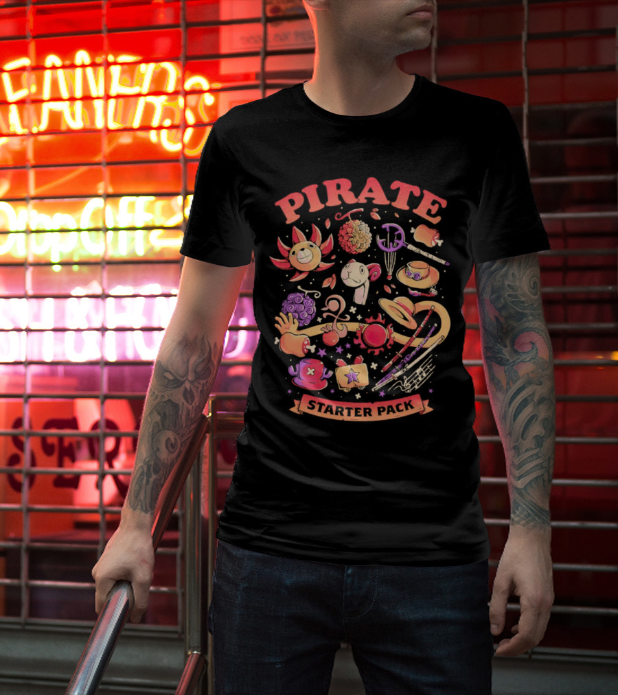 Pirate Starter Pack One Piece Treasure Jolly Roger Icons T-Shirt