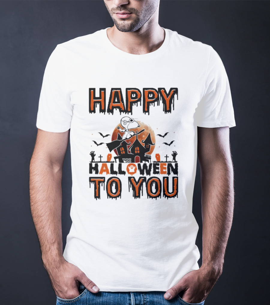 Happy Halloween To You Snoopy Haunted House Moon Bats T-Shirt