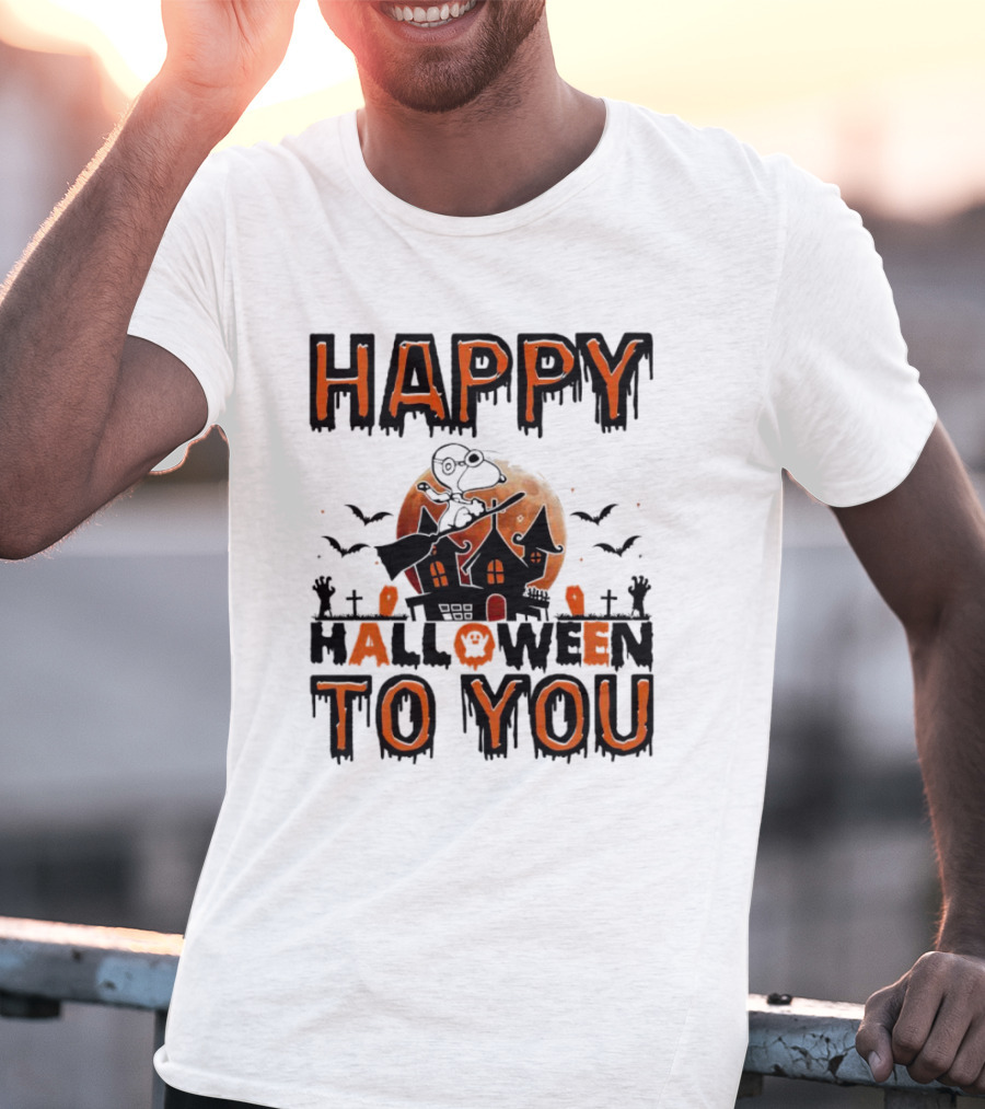 Happy Halloween To You Snoopy Haunted House Moon Bats T-Shirt