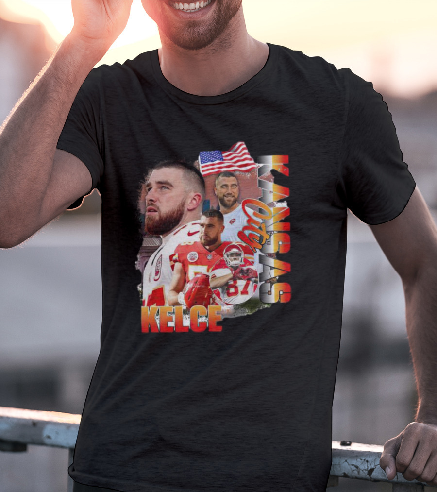 Kelce Kansas City Chiefs Collage With American Flag T-Shirt