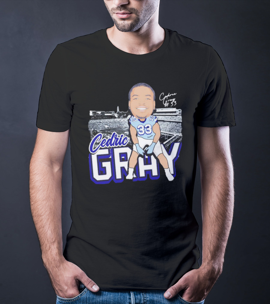 Cedric Gray #33 Caricature Football Stadium Signature T-Shirt