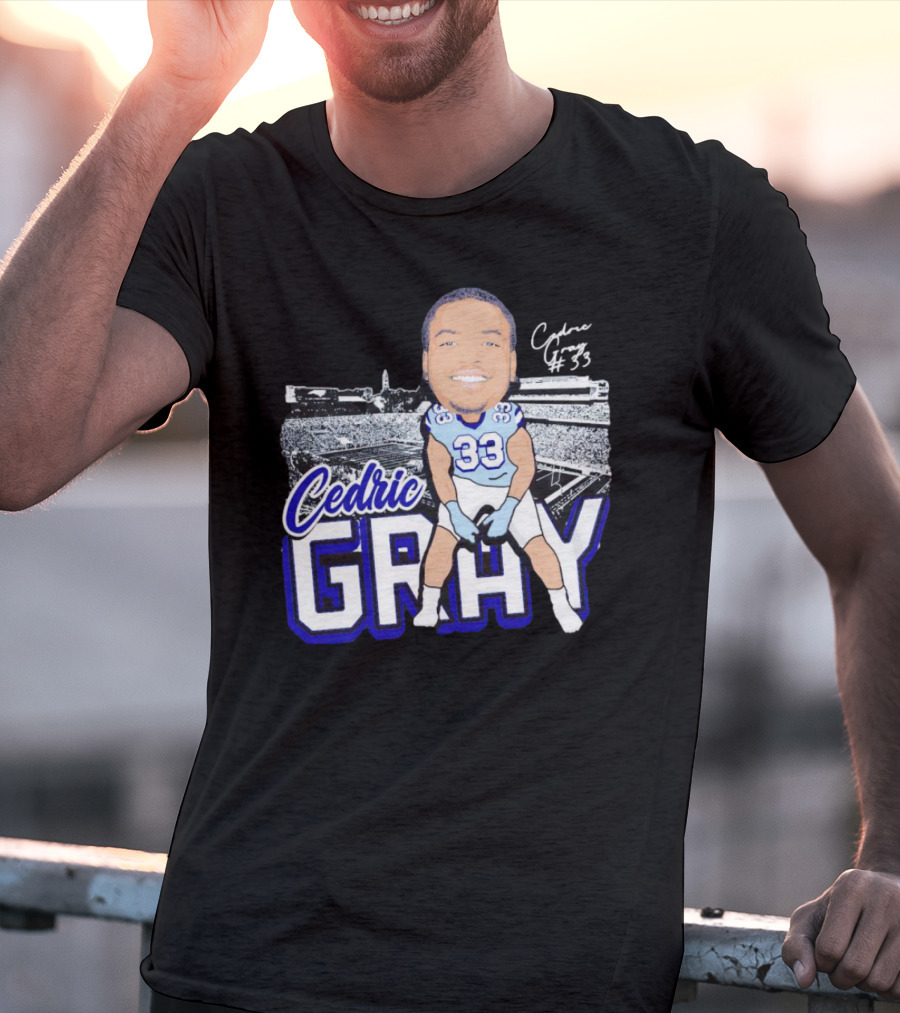 Cedric Gray #33 Caricature Football Stadium Signature T-Shirt