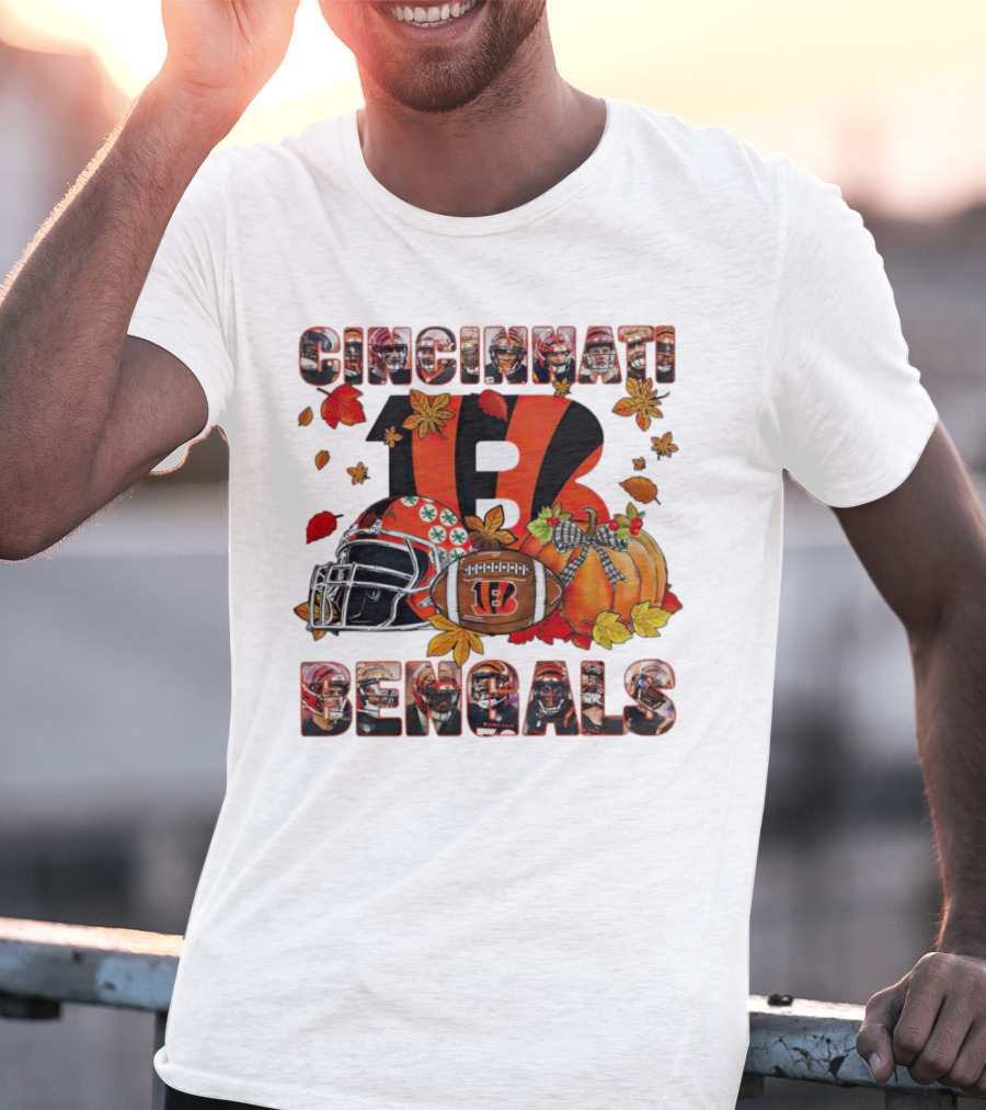 Cincinnati Bengals Autumn Leaves Helmet Football Pumpkin T-Shirt