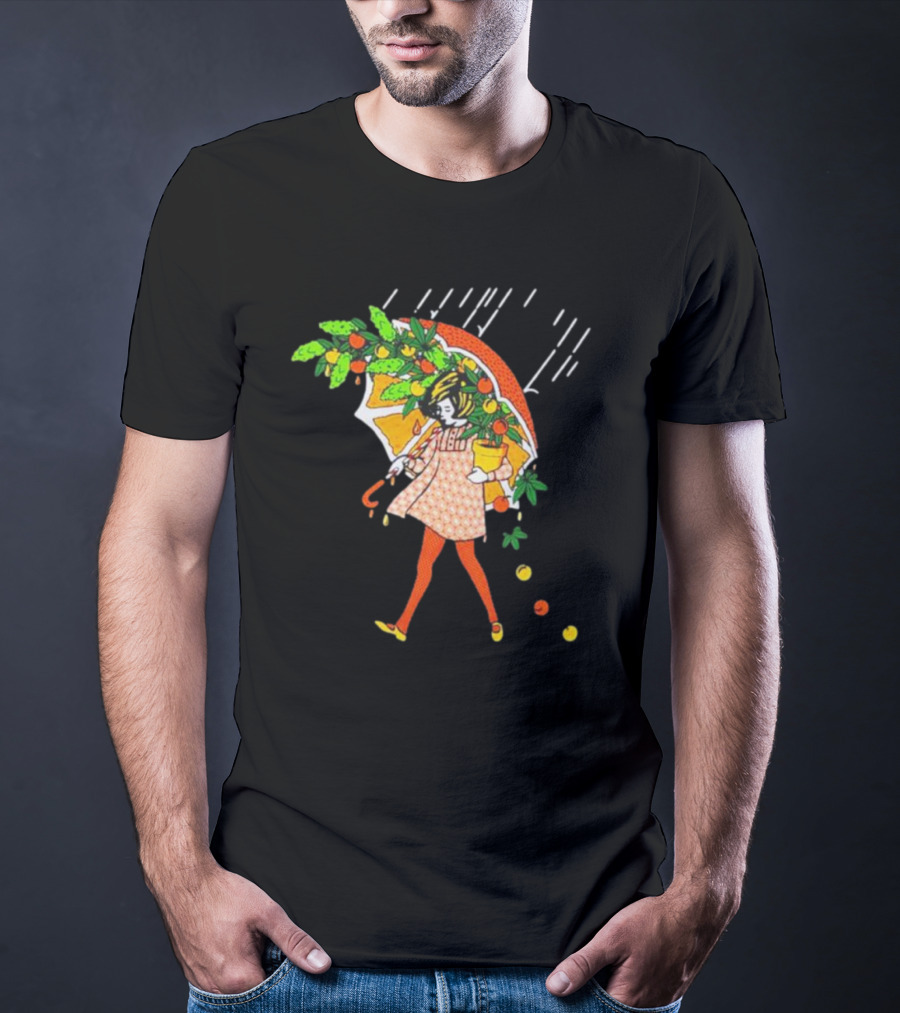 Citrus Terp Girl With Umbrella And Falling Fruit T-Shirt