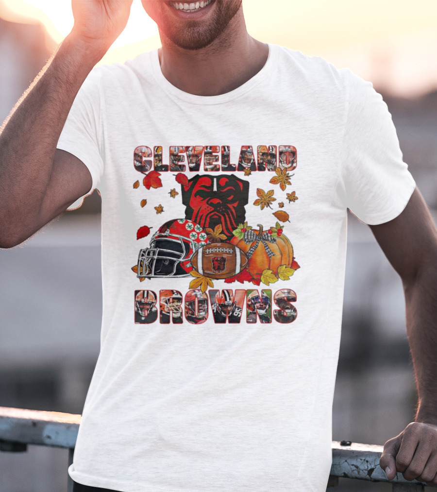 Cleveland Browns Fall Helmet Pumpkin Leaves Football Dog T-Shirt