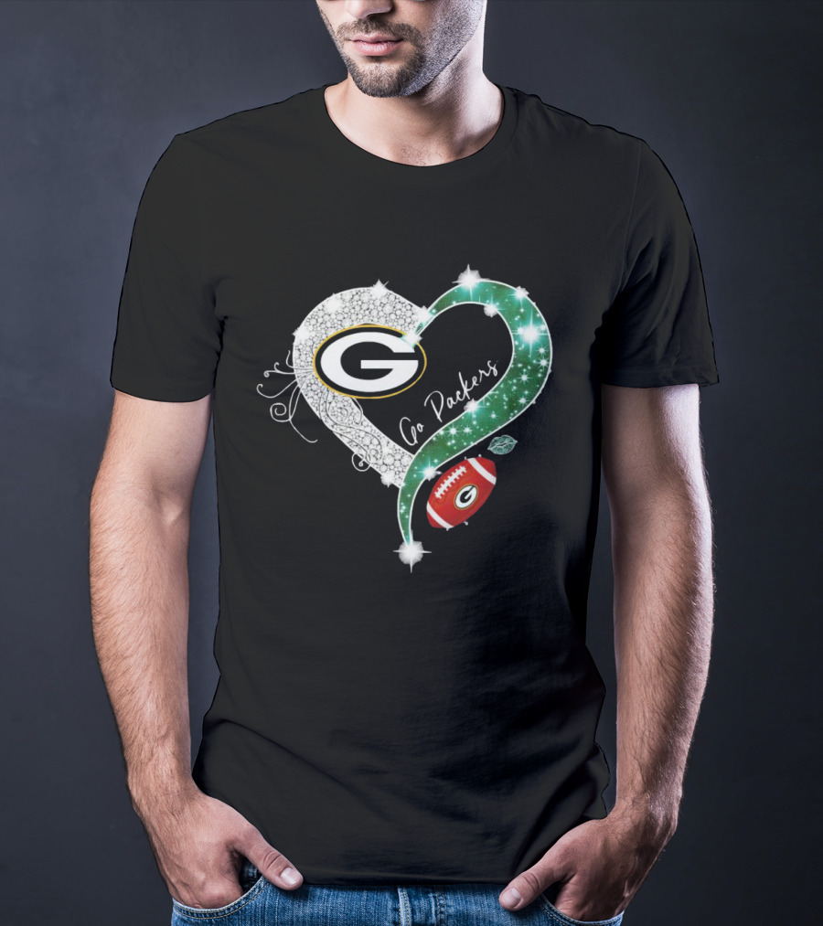 Green Bay Packers Heart Go Packers Diamond Blink Football T-Shirt