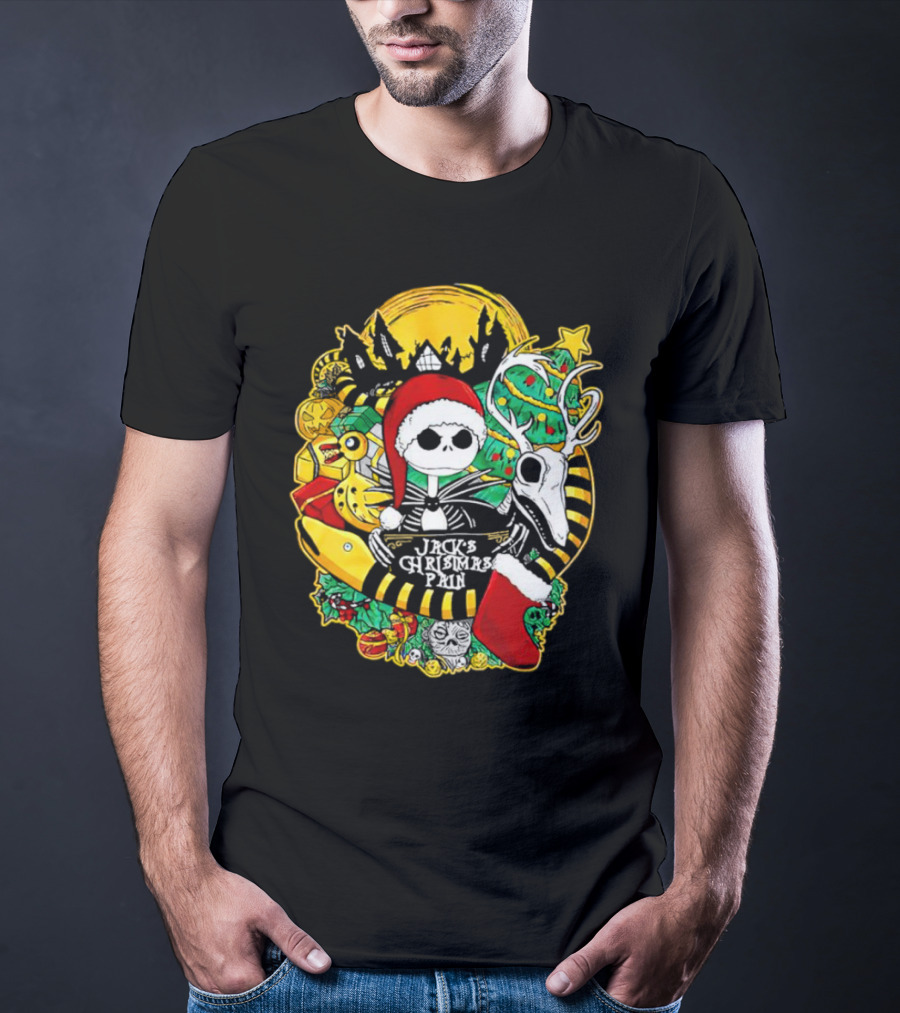 Jack Skellington's Christmas Pain Reindeer And Santa Hat T-Shirt