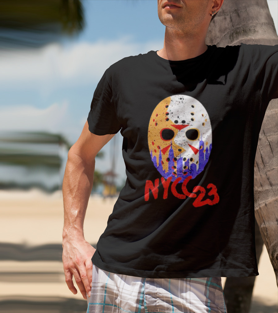 NYCC 23 Jason Voorhees Hockey Mask Skyline T-Shirt