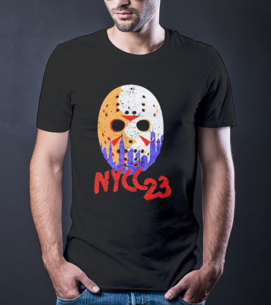 NYCC 23 Jason Voorhees Hockey Mask Skyline T-Shirt