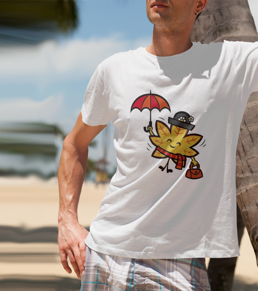 Mary Autumn Leaf With Umbrella And Bag T-Shirt