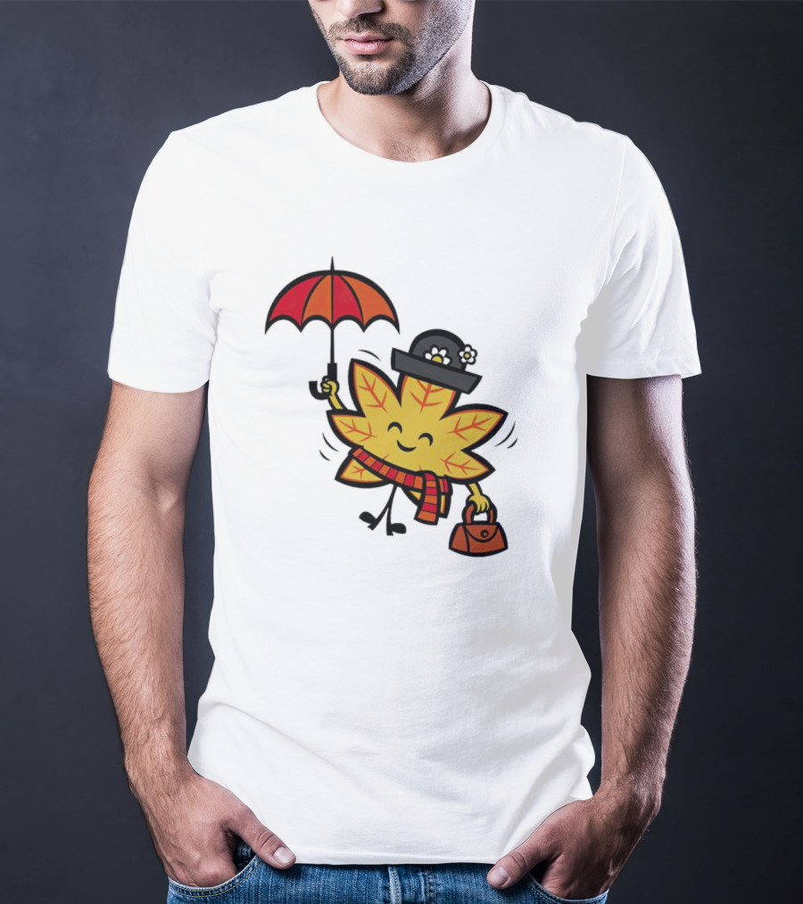 Mary Autumn Leaf With Umbrella And Bag T-Shirt