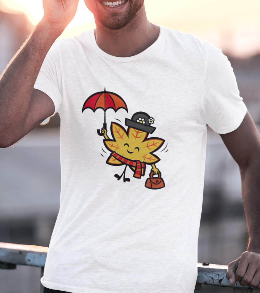 Mary Autumn Leaf With Umbrella And Bag T-Shirt