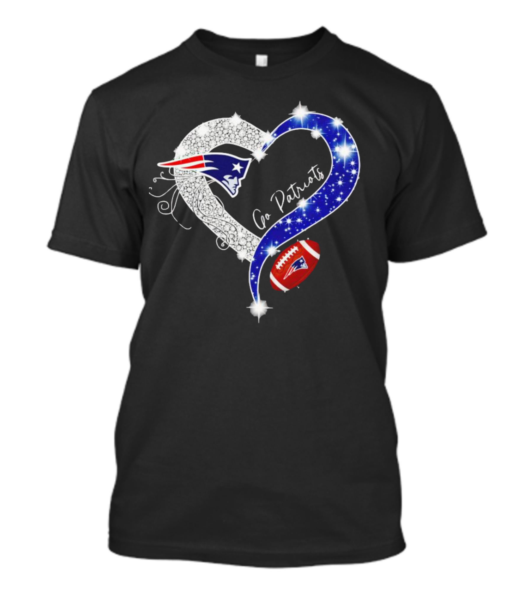 New England Patriots Go Patriots Diamond Heart Football T-Shirt