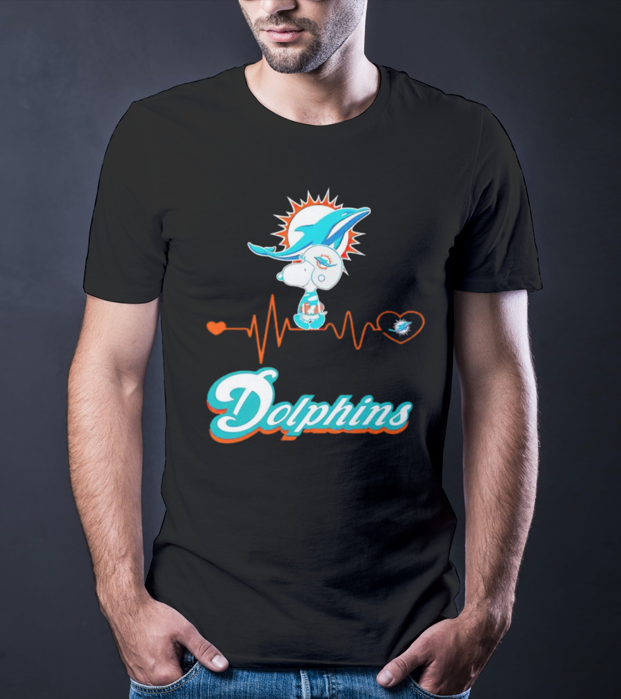 Snoopy Dolphins Heartbeat Miami Dolphins T-Shirt