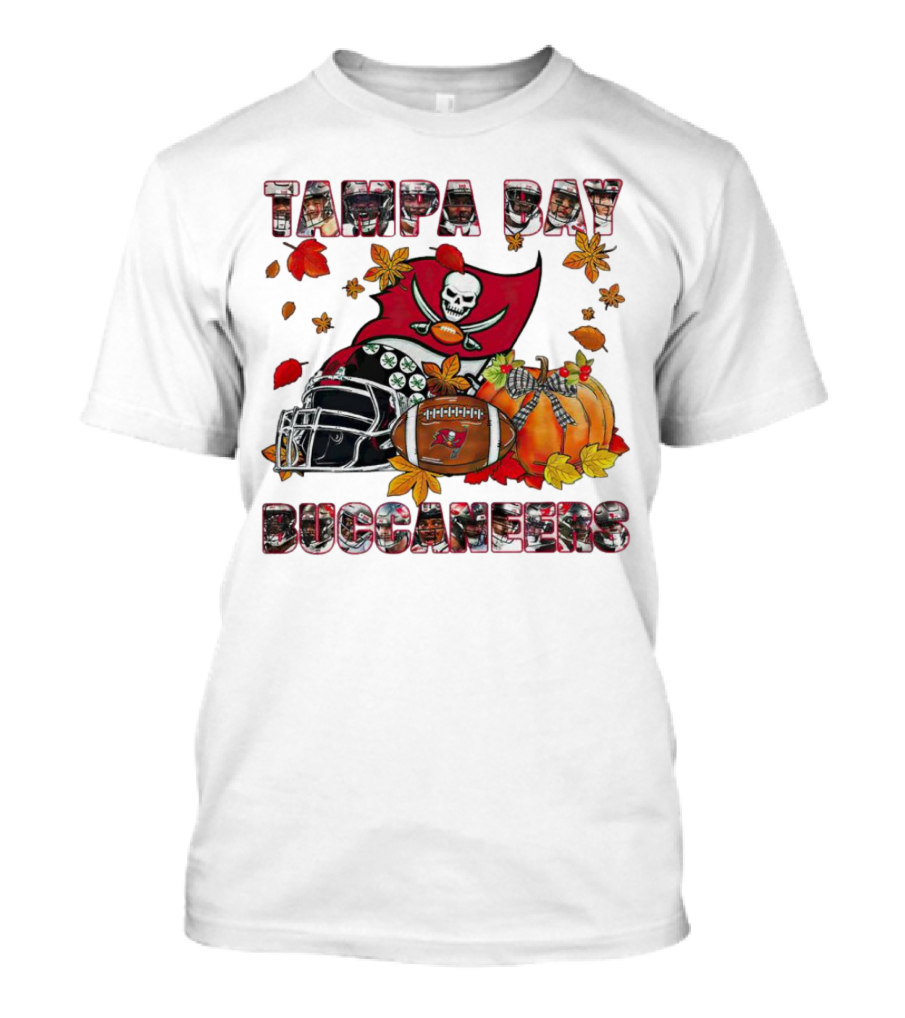 Tampa Bay Buccaneers Helmet Pumpkin Fall Football Leaves T-Shirt