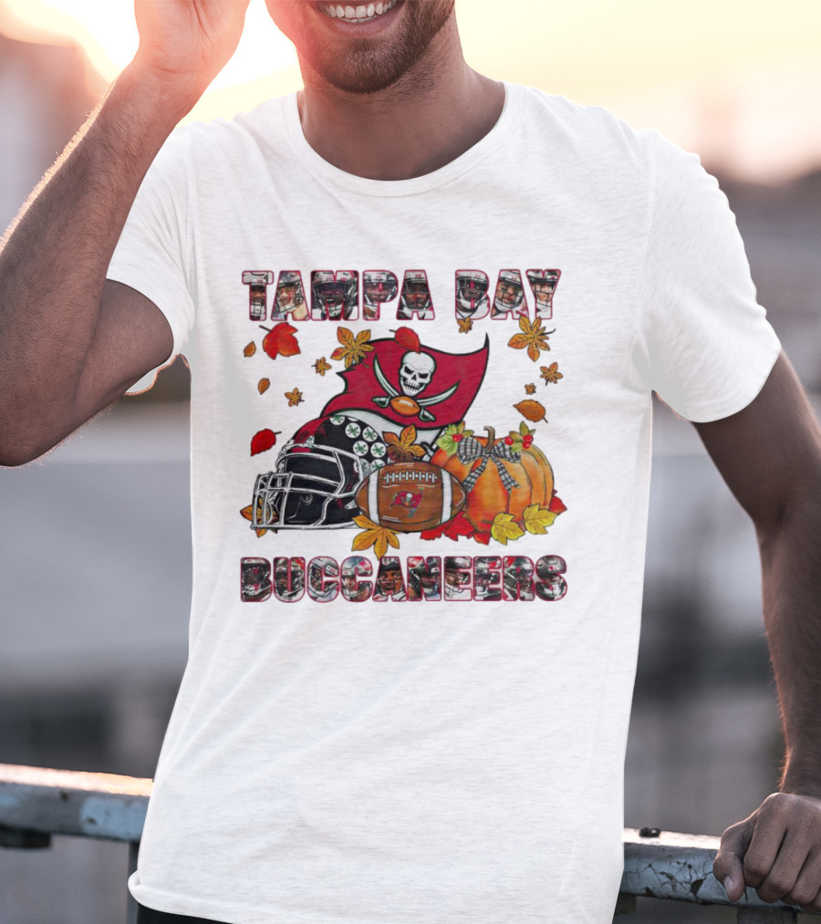 Tampa Bay Buccaneers Helmet Pumpkin Fall Football Leaves T-Shirt