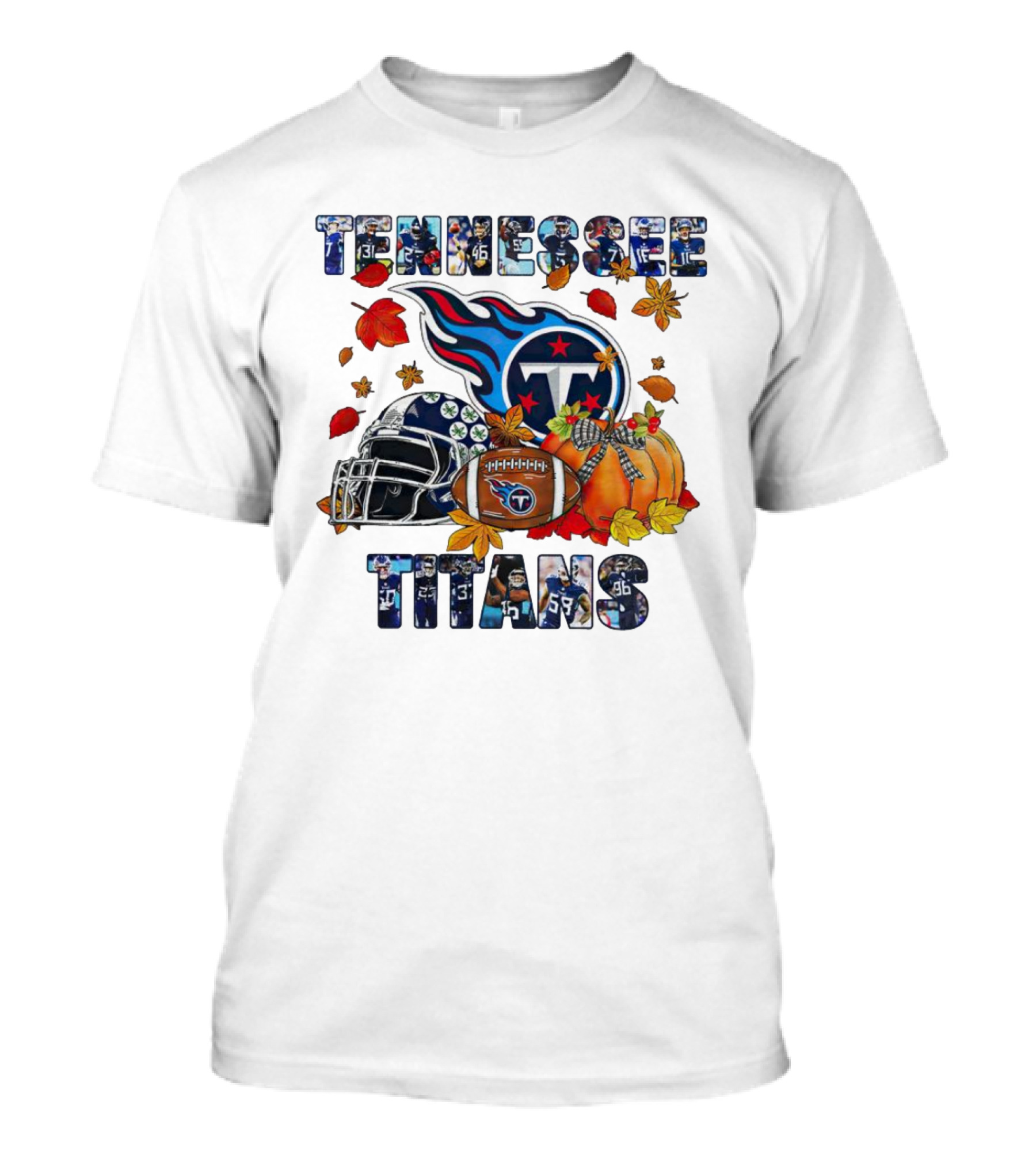Tennessee Titans Fall Helmet Football Pumpkin Leaves T-Shirt
