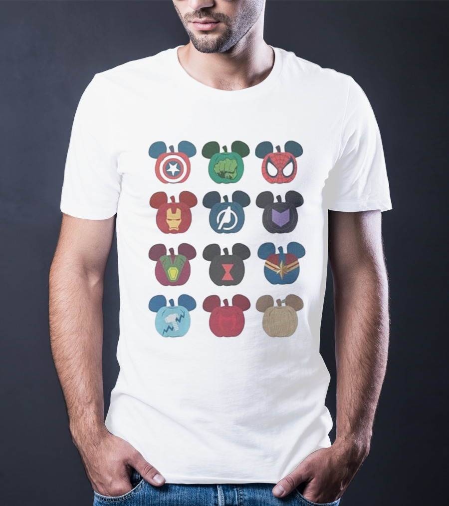 Avengers Superhero Mickey Mouse Pumpkin Icons T-Shirt