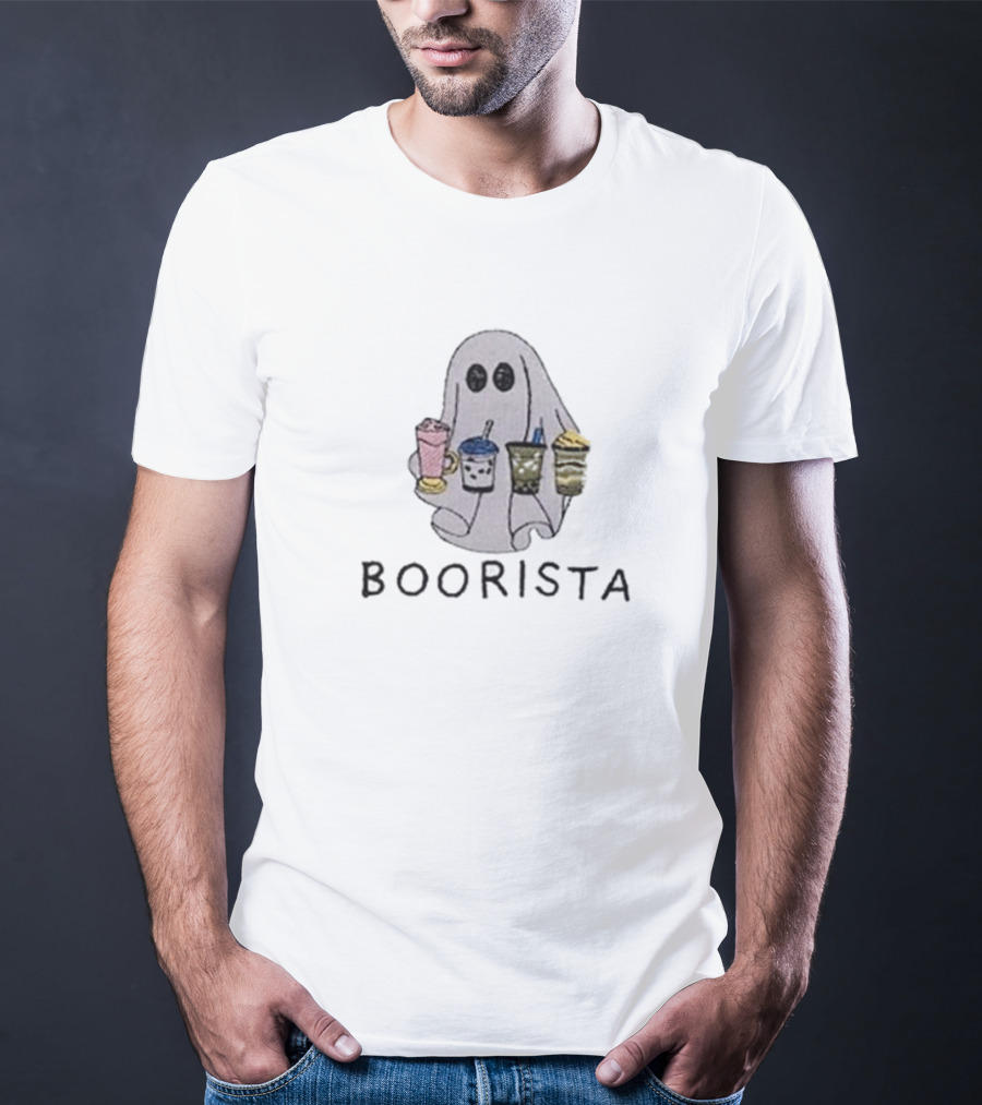BOORISTA Ghost Holding Boba Drinks Halloween T-Shirt