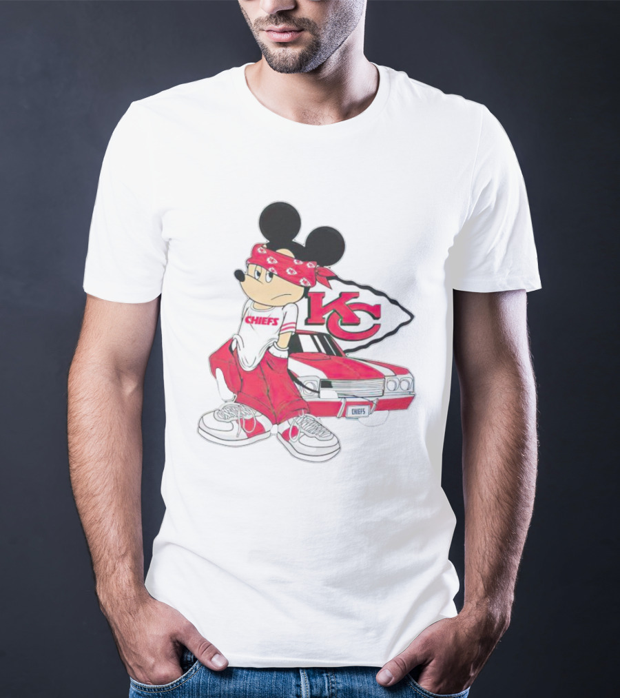 Mickey Mouse Chiefs KC Car Posing Kansas City Chiefs T-Shirt