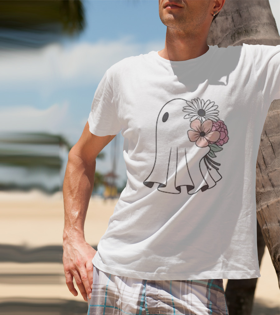 Retro Ghost With Spooky Floral Accents T-Shirt