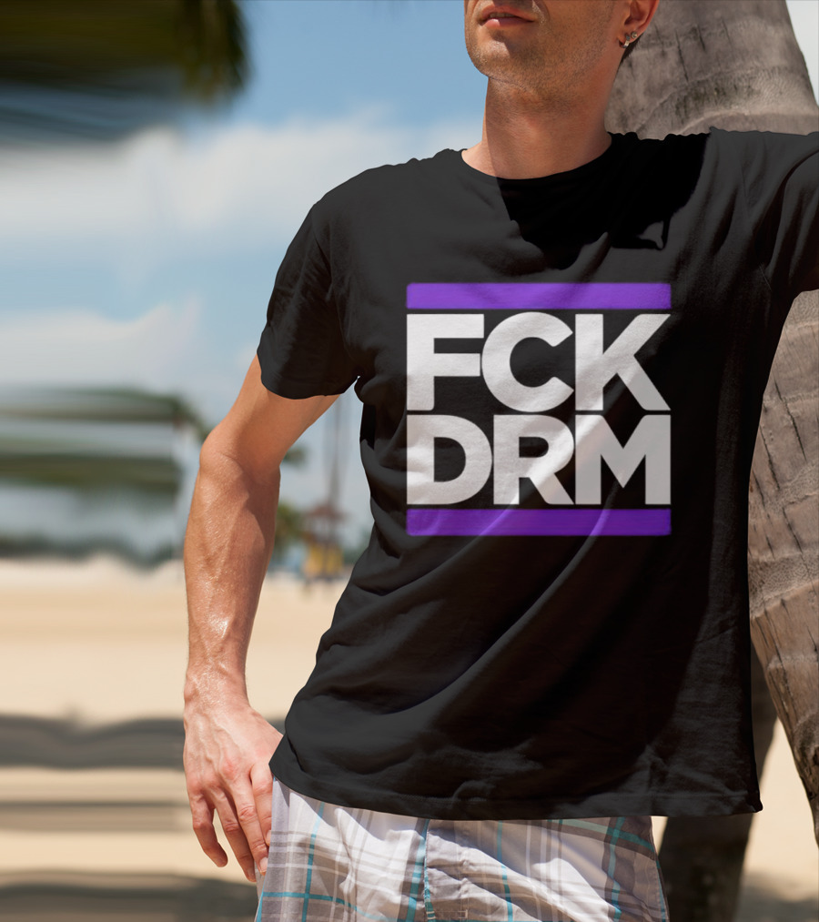 FCK DRM White Text On Purple T-Shirt