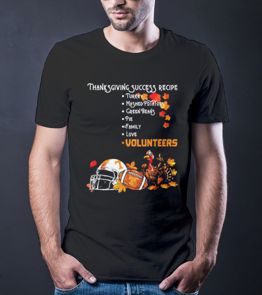 Thanksgiving Success Recipe Turkey Volunteers Football Helmet Tennessee T-Shirt
