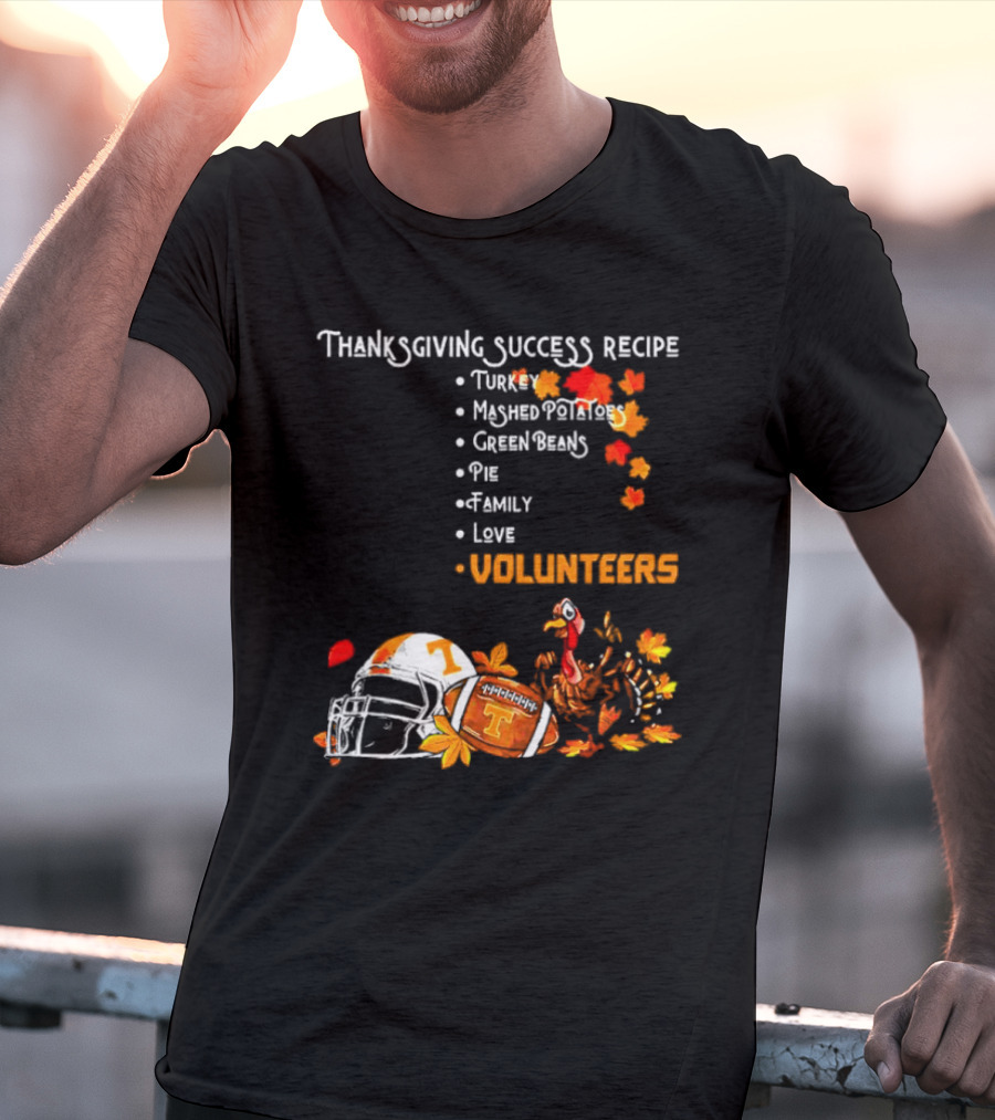Thanksgiving Success Recipe Turkey Volunteers Football Helmet Tennessee T-Shirt
