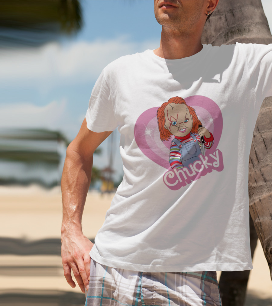 Chucky Horror Doll In Pink Heart T-Shirt