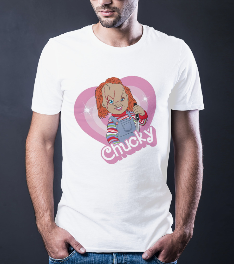Chucky Horror Doll In Pink Heart T-Shirt