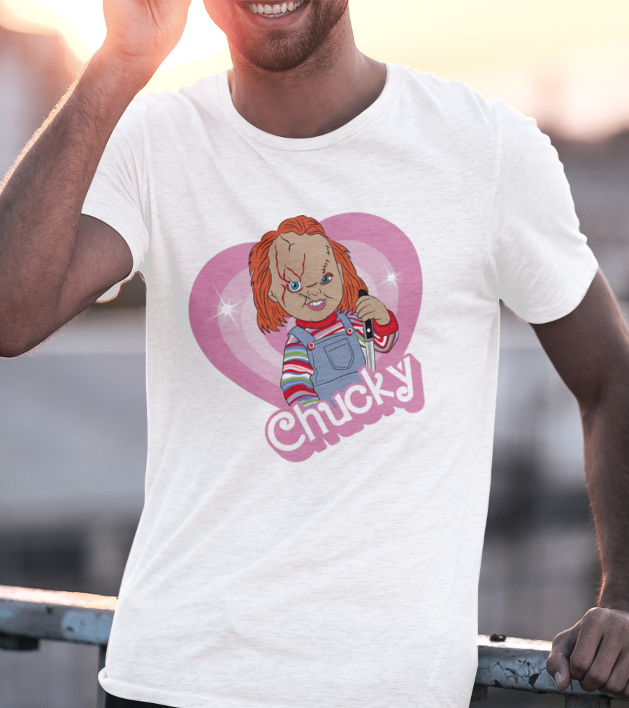 Chucky Horror Doll In Pink Heart T-Shirt