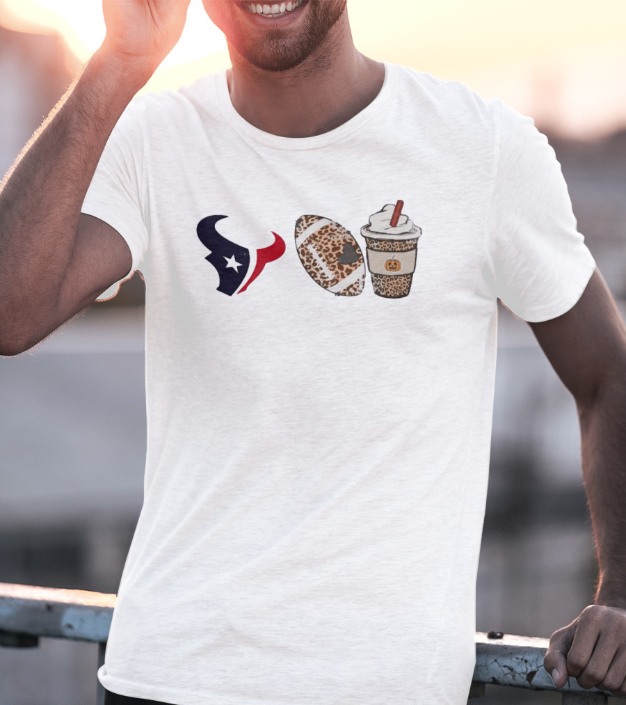 Houston Texans Leopard Football Fall Season Coffee Pumpkin T-Shirt