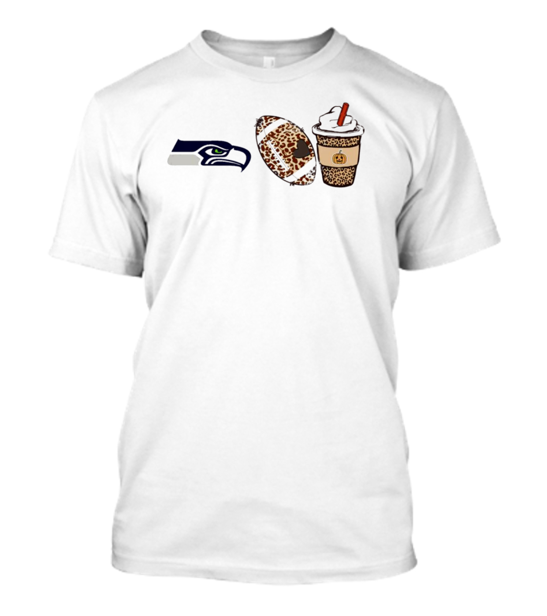 Seattle Seahawks Leopard Print Football Pumpkin Latte Fall Season T-Shirt