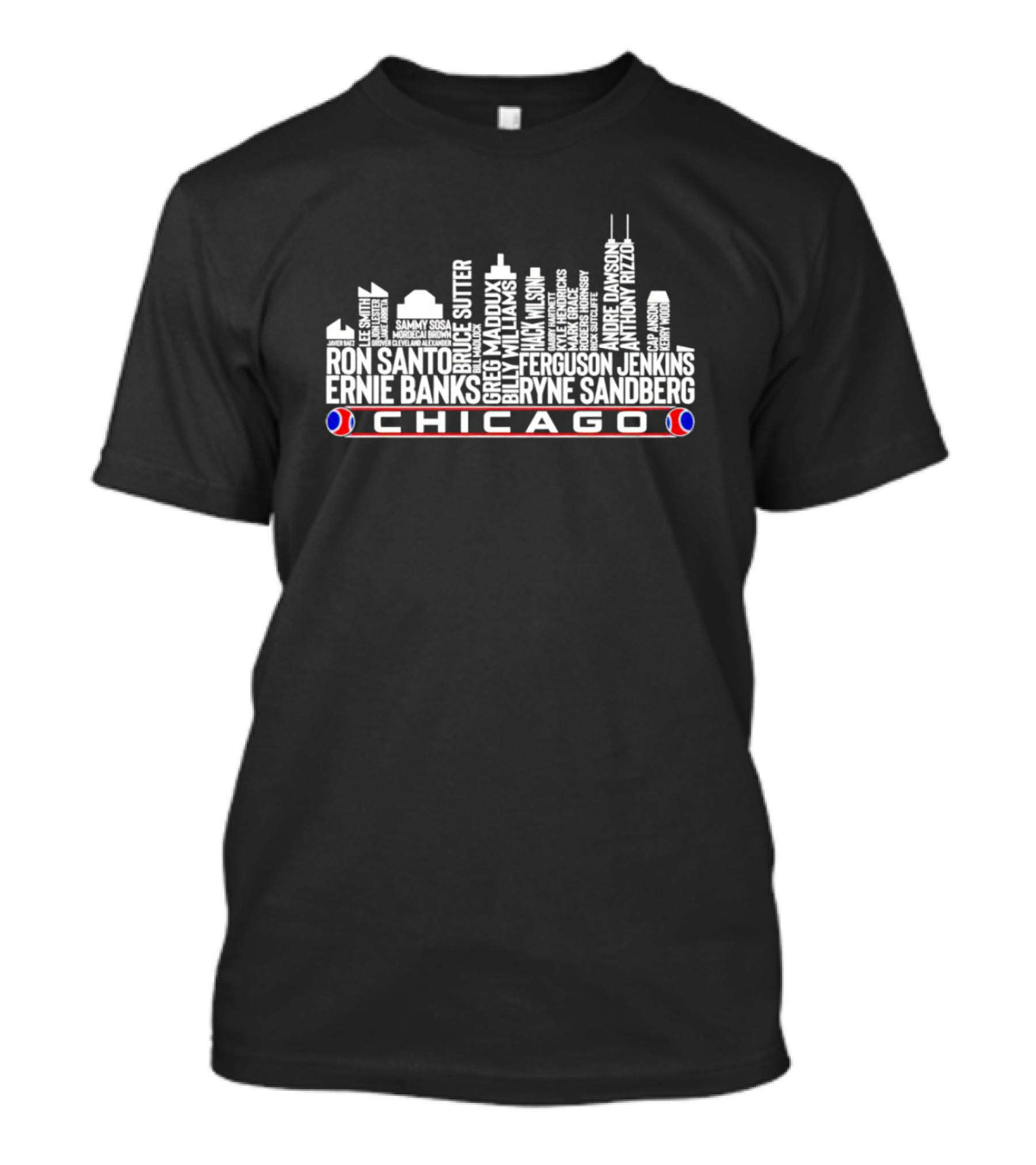 Chicago Baseball Legends Skyline Ron Santo Ernie Banks Ryne Sandberg Anthony Rizzo T-Shirt