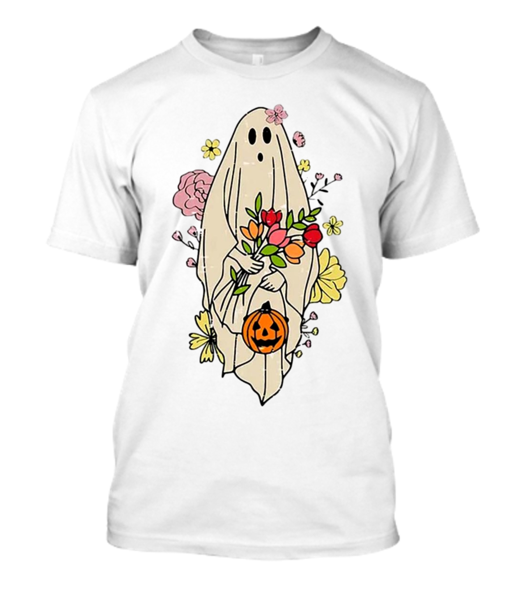 Halloween Pumpkin Costume Funny Vintage Cute Floral Ghost Bouquet T-Shirt