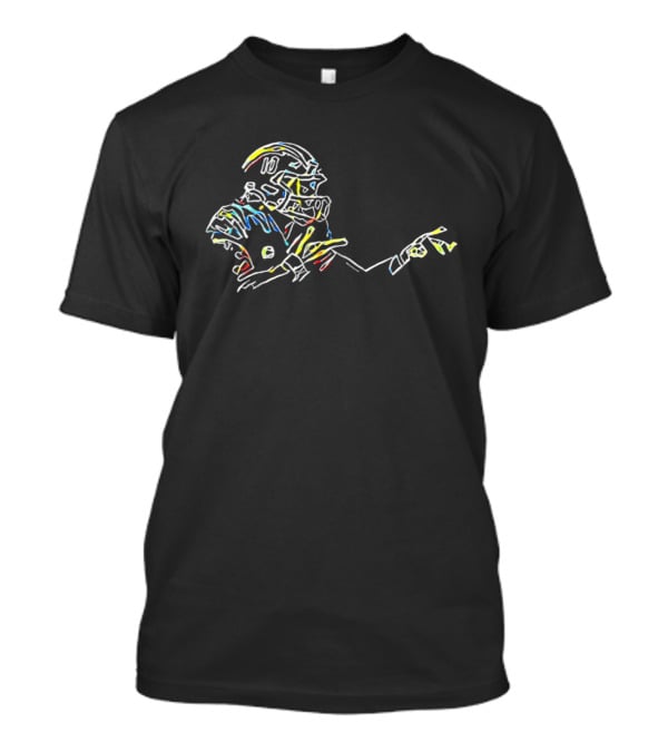 Justin Herbert He Asked We Delivered Neon Line Style Football Player Drawing T-Shirt