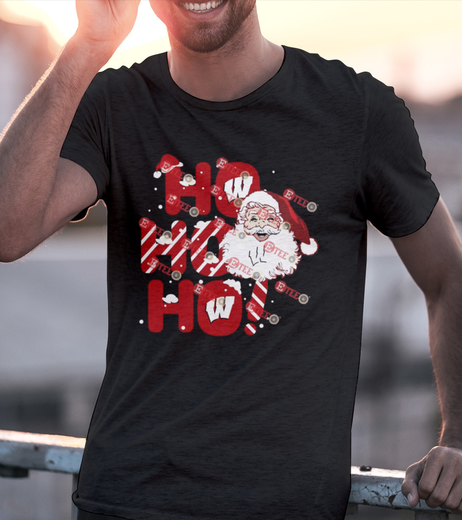 Wisconsin Badgers Santa Claus Ho Ho Ho Christmas Holiday Cheer T-Shirt