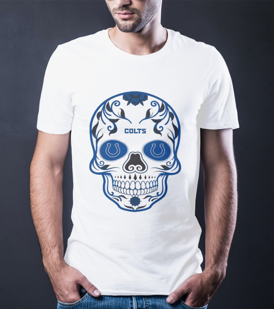 Colts Blue Decorative Skull With Horseshoe Motif T-Shirt