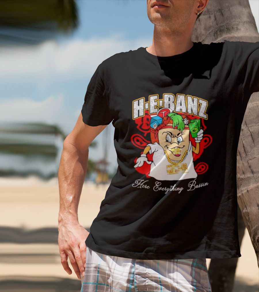 H-E-Banz Here Everything Bussin Cartoon Character With Chains And Accessories T-Shirt