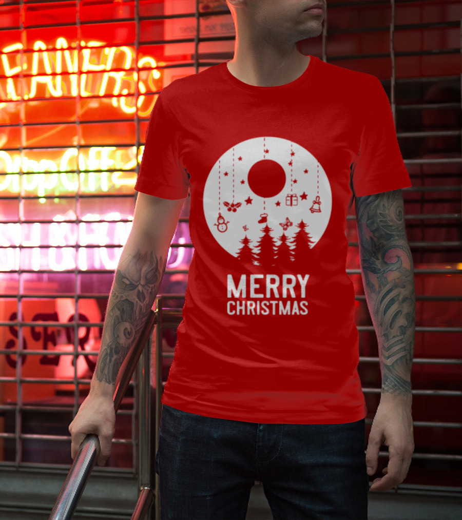 Merry Christmas Snowman Trees Stars And Presents T-Shirt