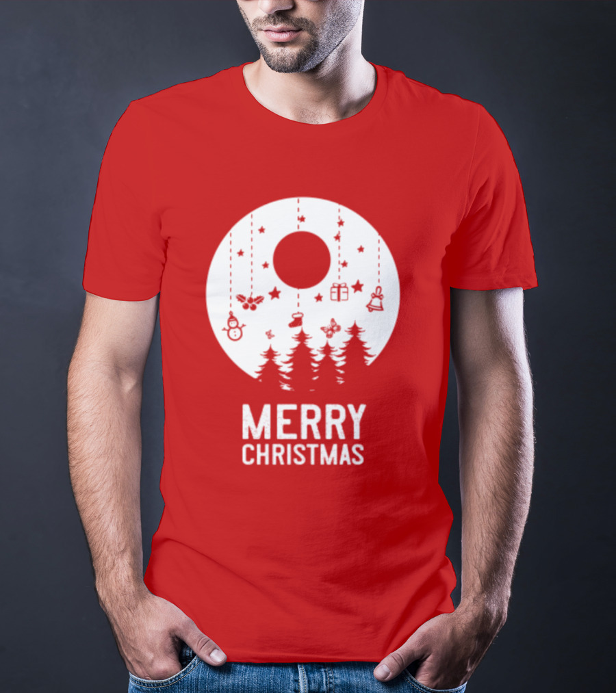 Merry Christmas Snowman Trees Stars And Presents T-Shirt