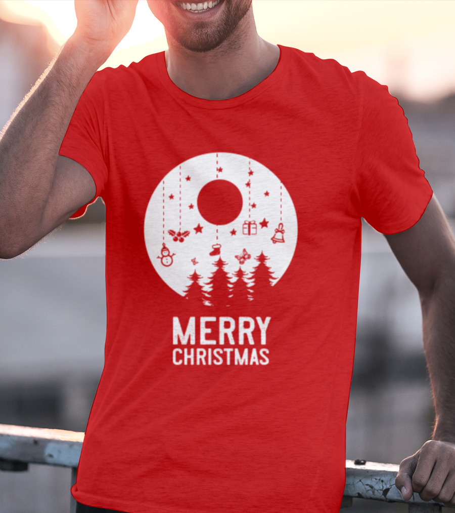 Merry Christmas Snowman Trees Stars And Presents T-Shirt