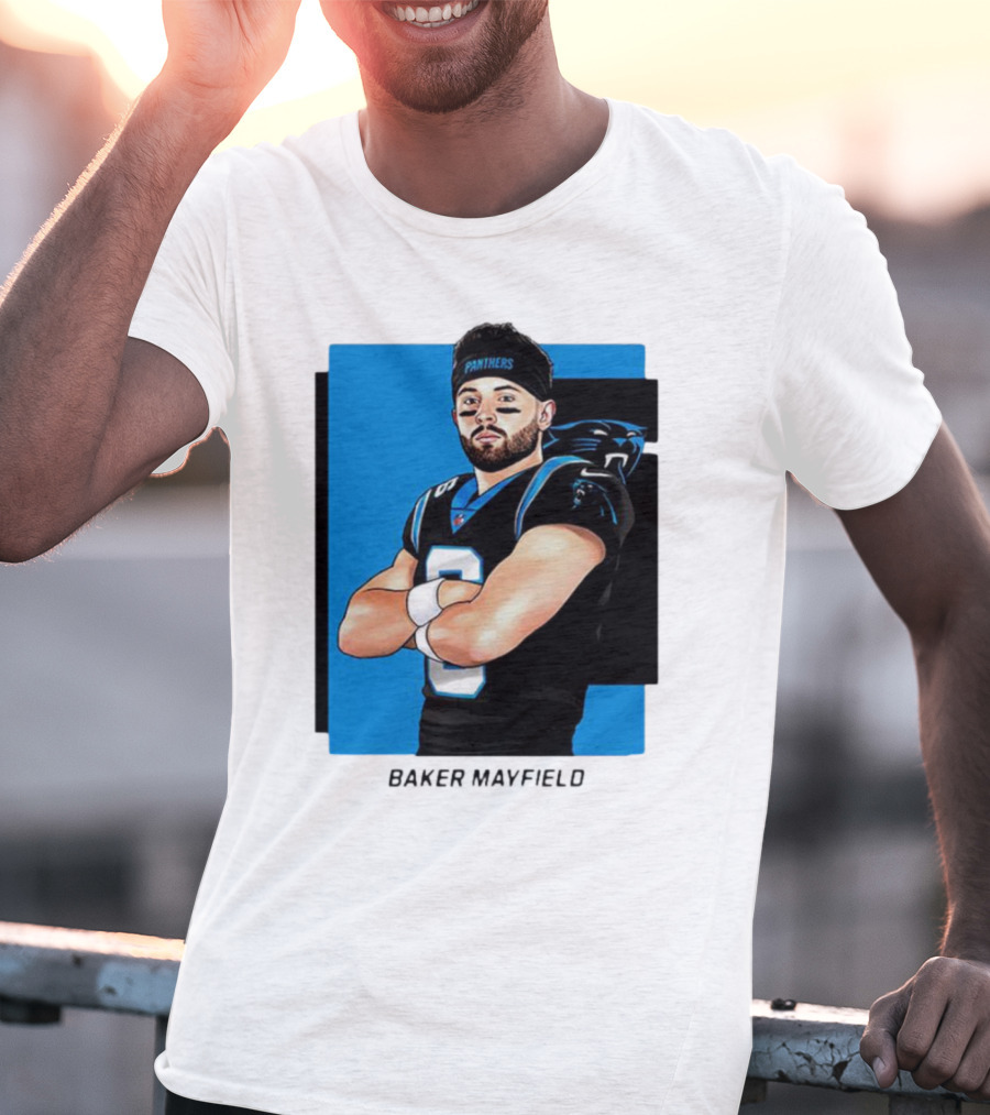 Carolina Panthers Baker Mayfield Artwork With Team Uniform T-Shirt