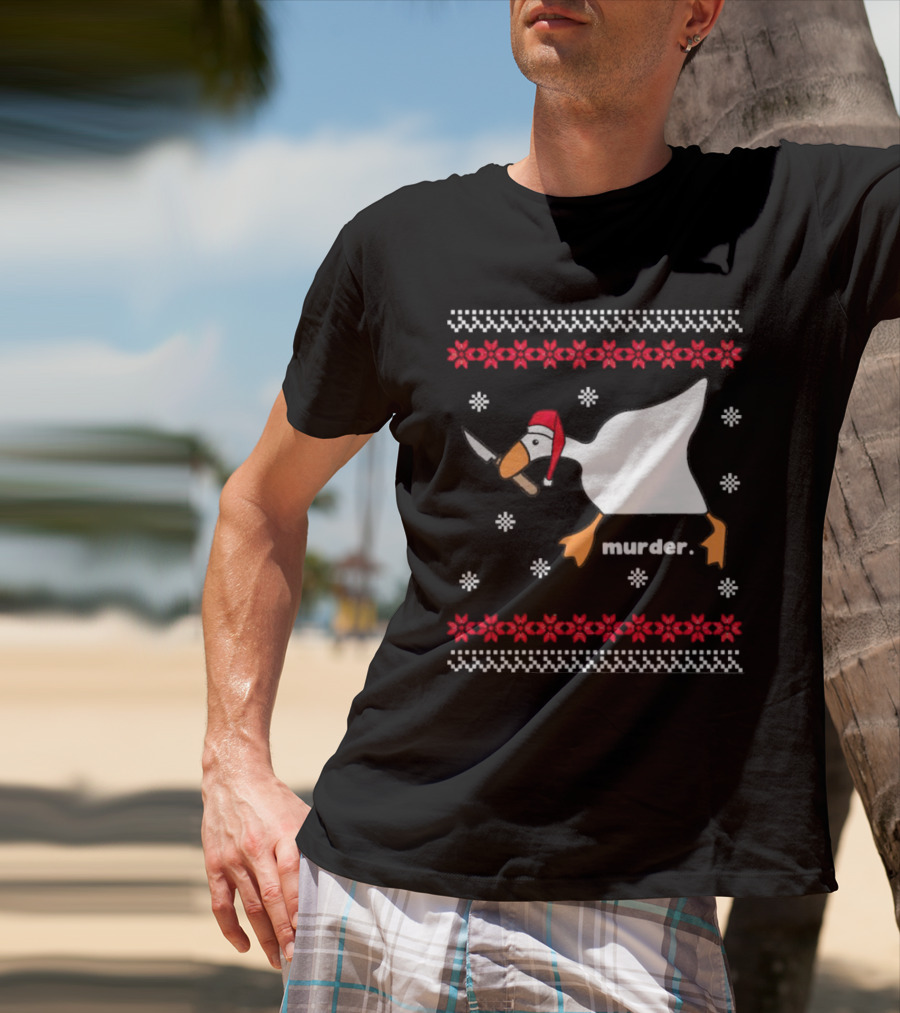 Goose With Knife Santa Hat Murder Christmas T-Shirt