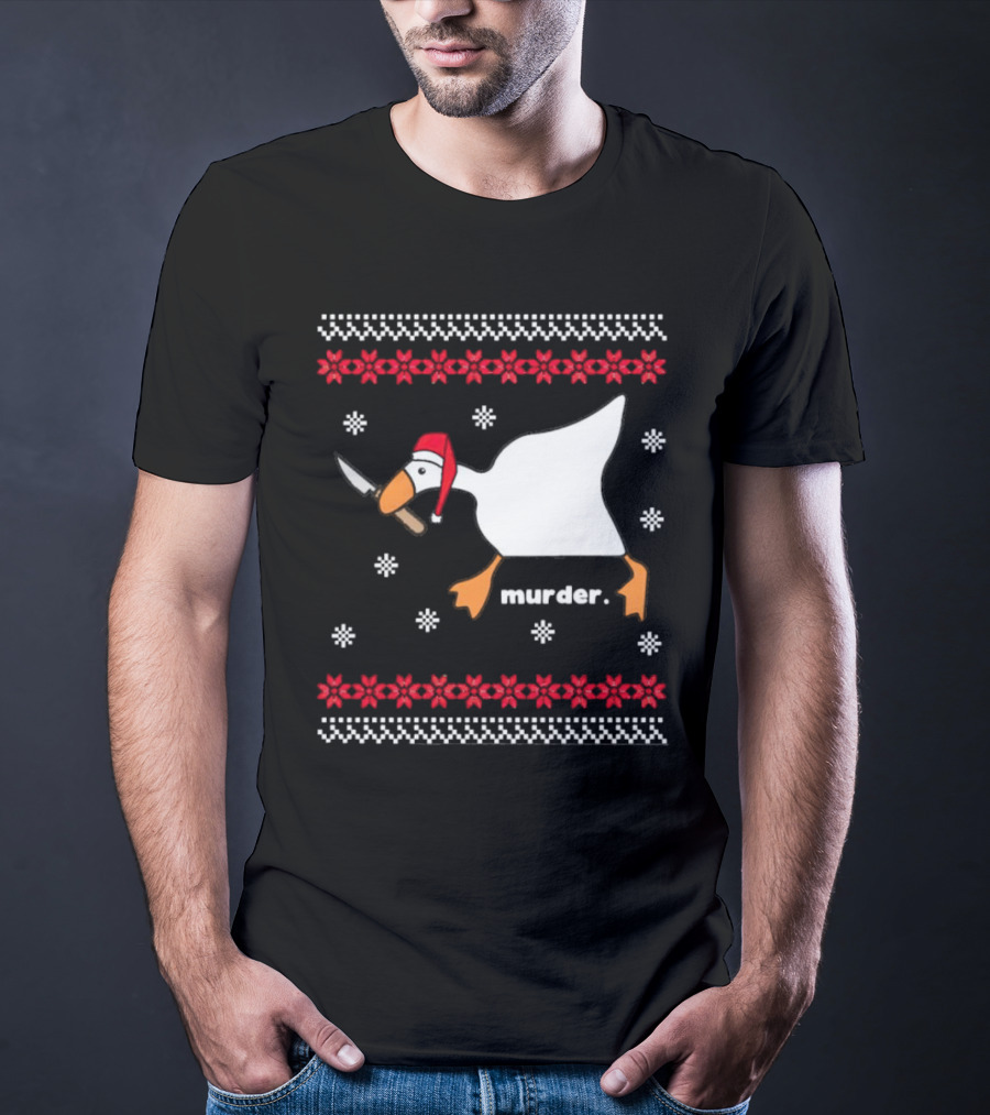 Goose With Knife Santa Hat Murder Christmas T-Shirt