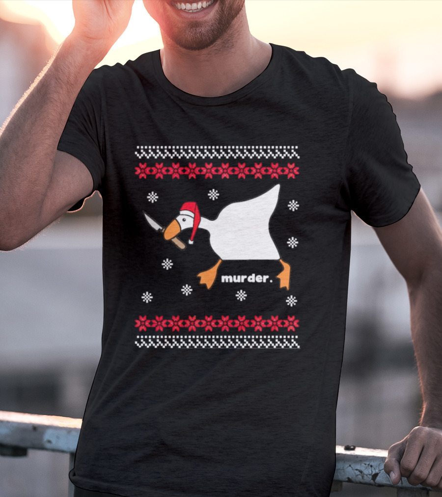 Goose With Knife Santa Hat Murder Christmas T-Shirt