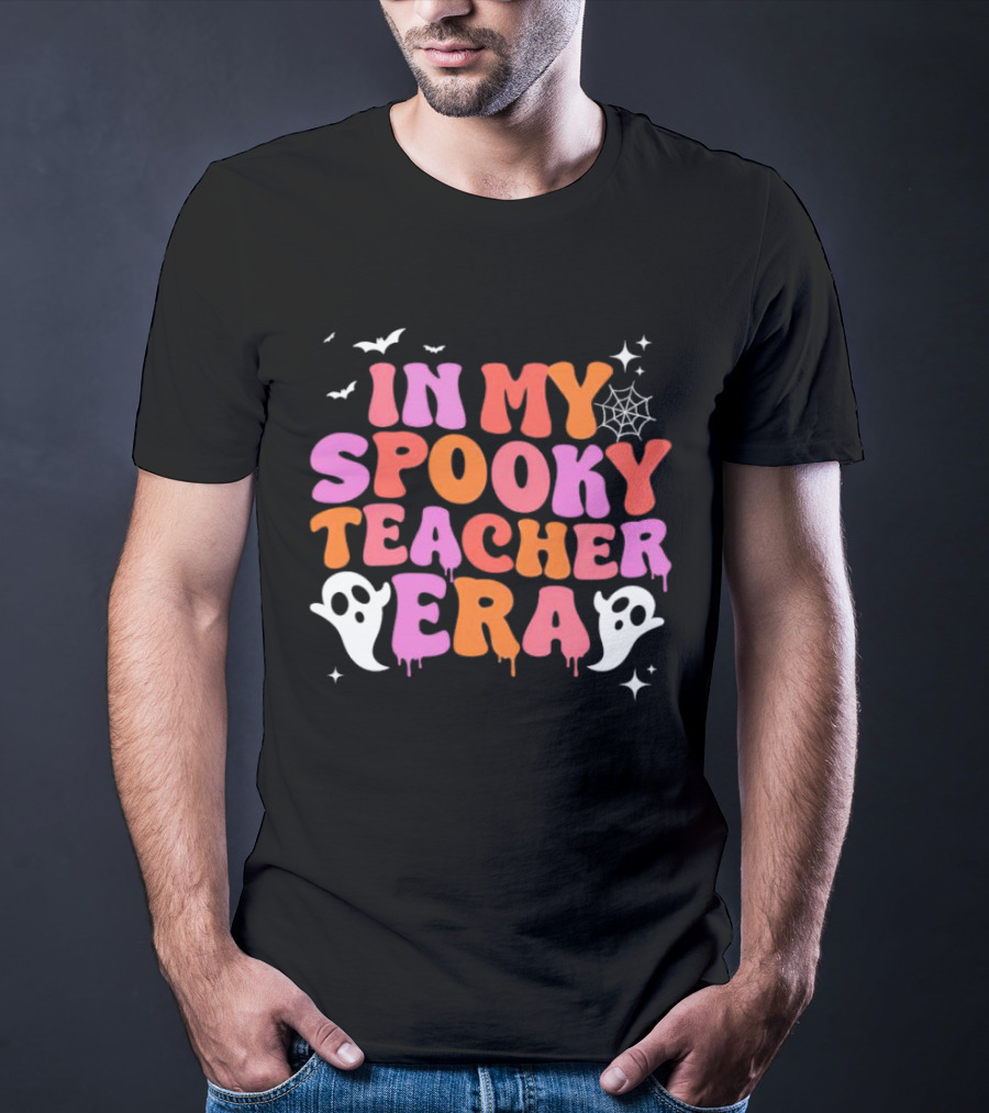 In My Spooky Teacher Era Ghost Halloween Bats Web Stars T-Shirt
